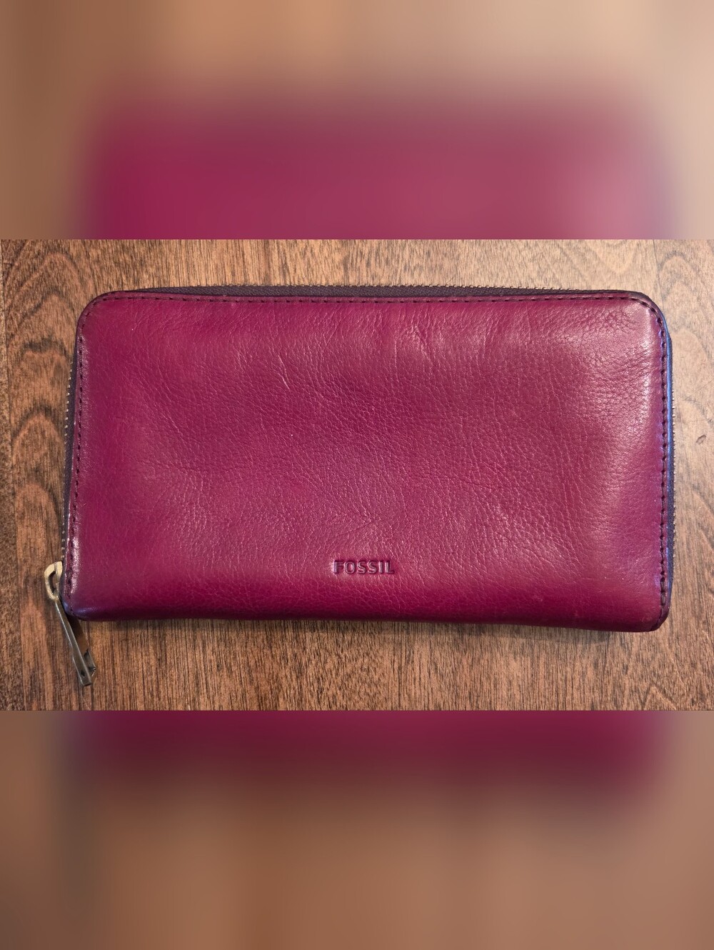 Fossil Red Zip-Around Leather Wallet